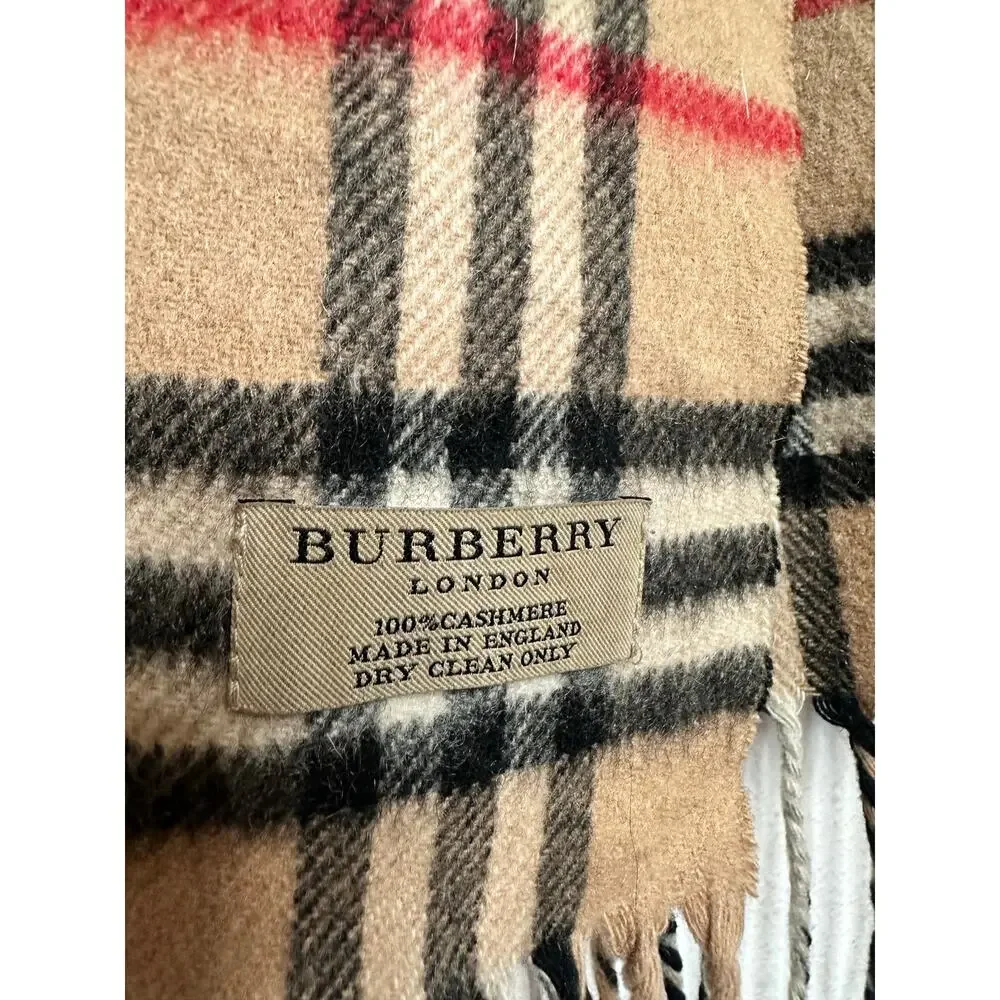 Burberry Scarf Nova Check Beige Tan Cashmere Plaid Fringe Unisex Vintage Scarf